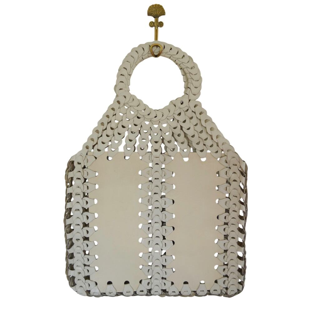Vintage White Leather Chain Link Woven Bag
